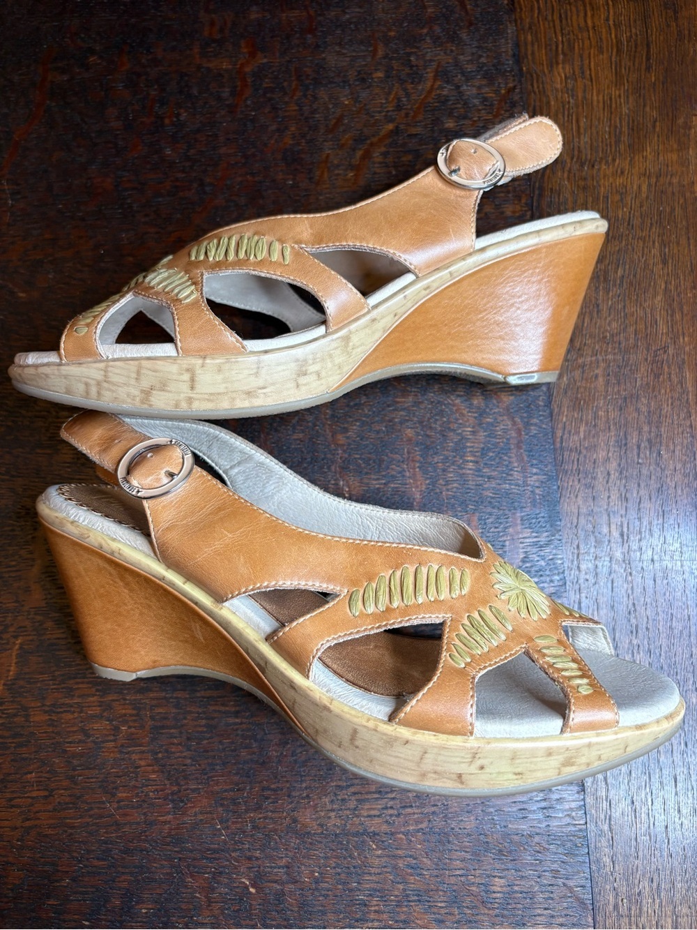 Pikolinos Stitched Floral Leather Wedge Sandals EU 38 - Picture 5 of 7